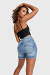 WR.UP® SNUG Jeans - High Waisted - Shorts - Light Blue + Blue Stitching 10