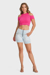 WR.UP® SNUG Jeans - High Waisted - Shorts - Baby Blue + Yellow Stitching 5