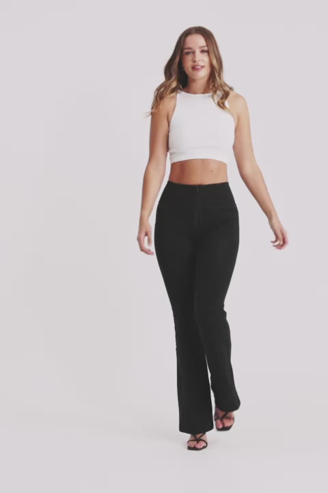 WRUP Denim with Front Pockets - Super High Waisted - Flare - Black + Black Stitching